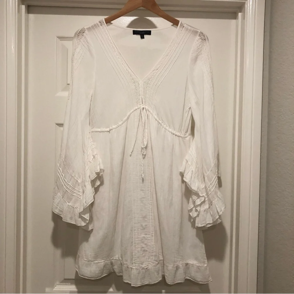 SANCTUARY White 100% Cotton Beach Vibes Dress Flared Sleeves Size XS Beautiful! - Picture 1 of 14